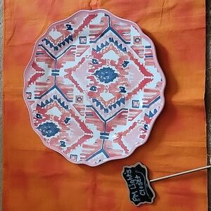 Opalhouse Melamine Dinner Plate Ikat Pattern Pink Red Blue White Orange